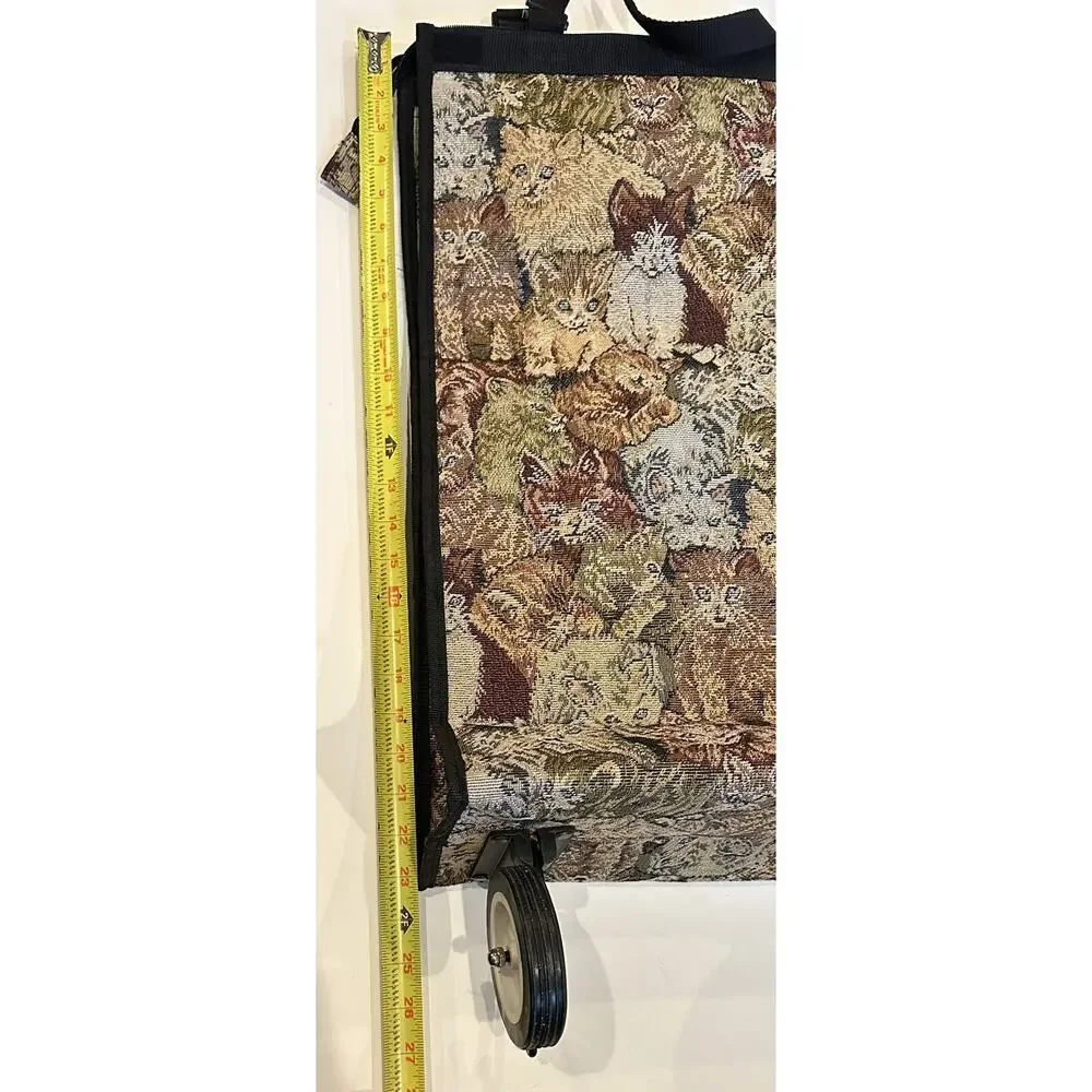 Vintage Cat Lovers Tapestry Shopping Travel Fold Up Rolling Tote Collapsible Bag